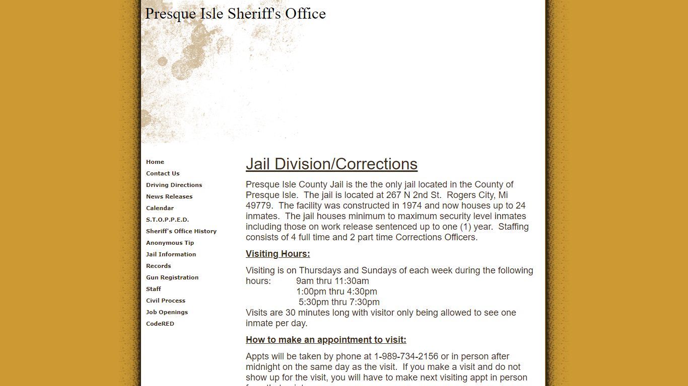 Presque Isle Sheriff's Office Rogers City, MI Jail Information